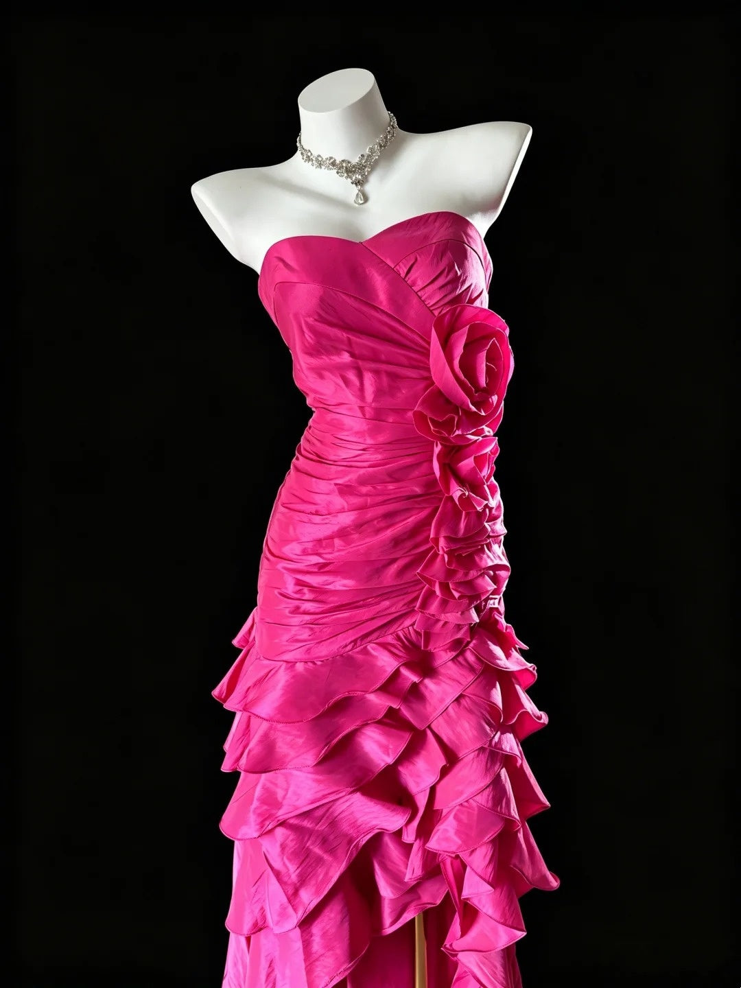 Trägerloses silbernes Vintage-Abendkleid, A-Linie, Geburtstagskleid J9370