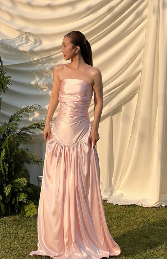 Trägerloses silbernes Vintage-Abendkleid, A-Linie, Geburtstagskleid J9370