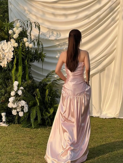 Robe de bal bustier violette en satin avec appliques, robe de soirée formelle J9413