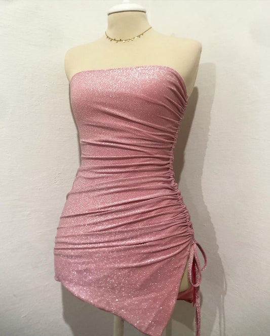 Strapless Pink Sheath Homecoming Dress Short Birthday Dress  J11152