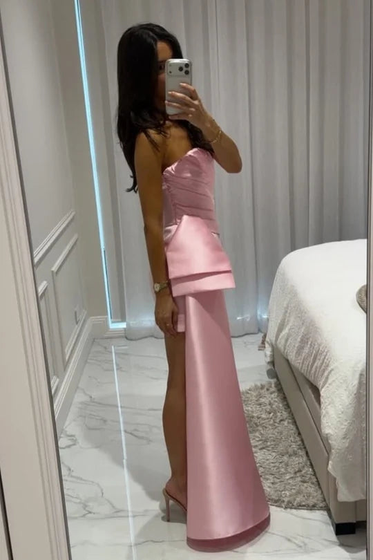 Robe de bal bustier violette en satin avec appliques, robe de soirée formelle J9413