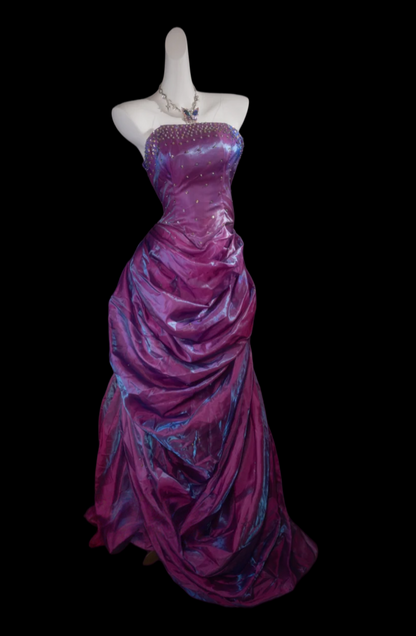 Strapless Purple A Line Prom Dress Taffeta Formal Dress J9853