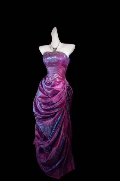 Strapless Purple A Line Prom Dress Taffeta Formal Dress J9853