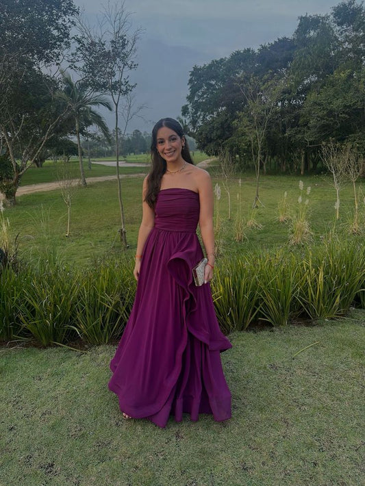 Strapless Purple Chiffon Formal Wedding Guest Dress J11833
