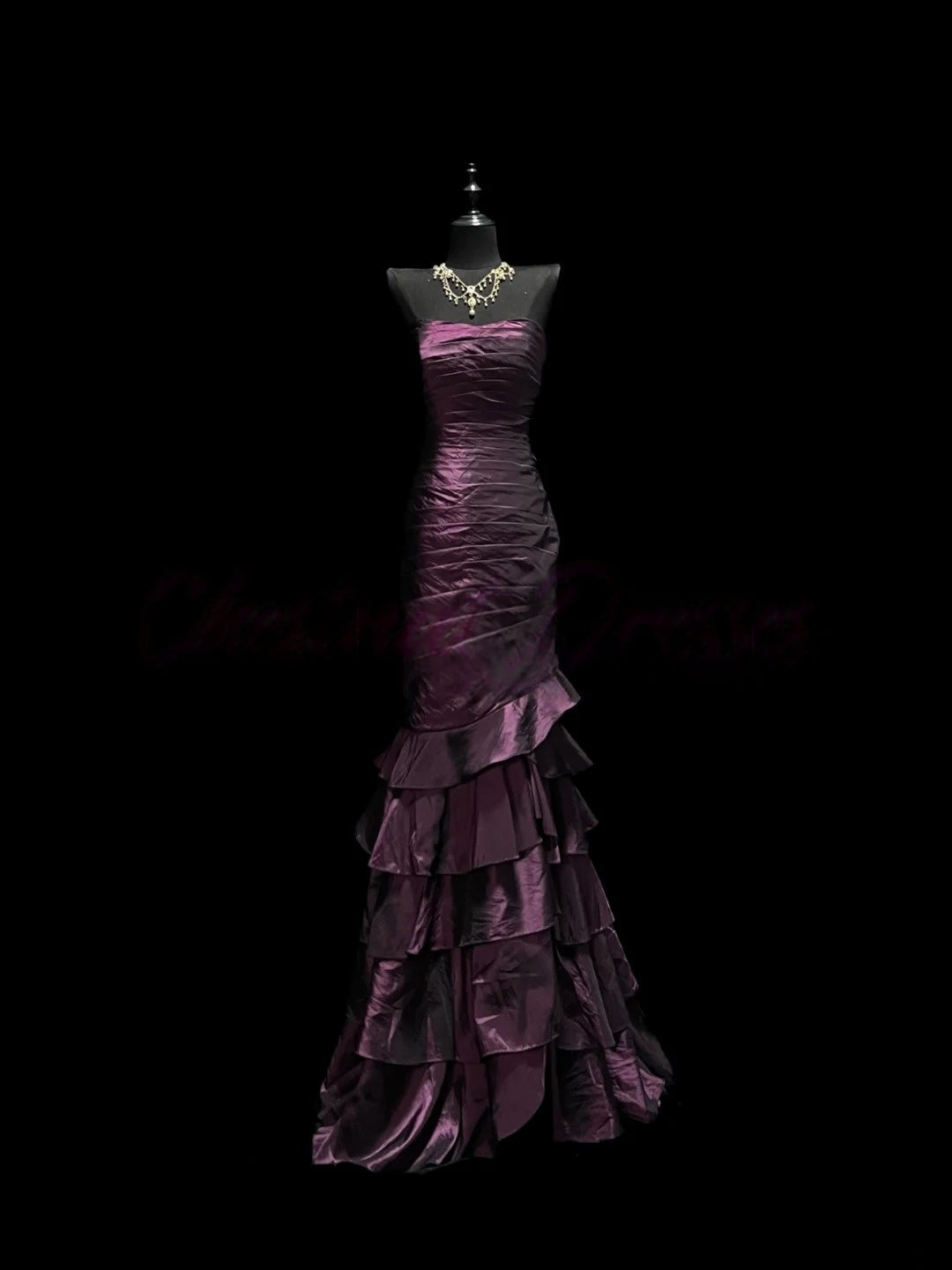 Robe de bal bustier violette en satin avec appliques, robe de soirée formelle J9413