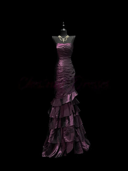Robe de bal bustier violette en satin avec appliques, robe de soirée formelle J9413