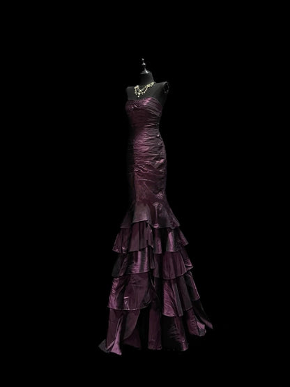 Robe de bal bustier violette en satin avec appliques, robe de soirée formelle J9413