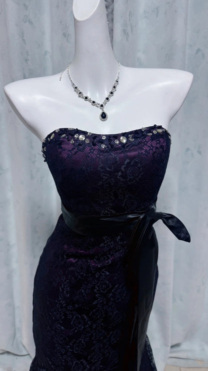 Robe de bal bustier violette en satin avec appliques, robe de soirée formelle J9413