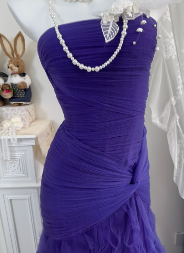 Trägerloses silbernes Vintage-Abendkleid, A-Linie, Geburtstagskleid J9370