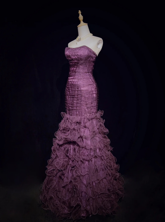 Trägerloses silbernes Vintage-Abendkleid, A-Linie, Geburtstagskleid J9370