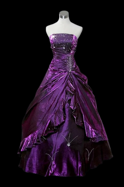Trägerloses silbernes Vintage-Abendkleid, A-Linie, Geburtstagskleid J9370