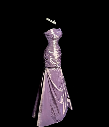 Trägerloses silbernes Vintage-Abendkleid, A-Linie, Geburtstagskleid J9370
