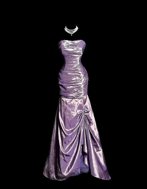 Strapless Purple Satin Mermaid Prom Dress Formal Evening Gown  J11034