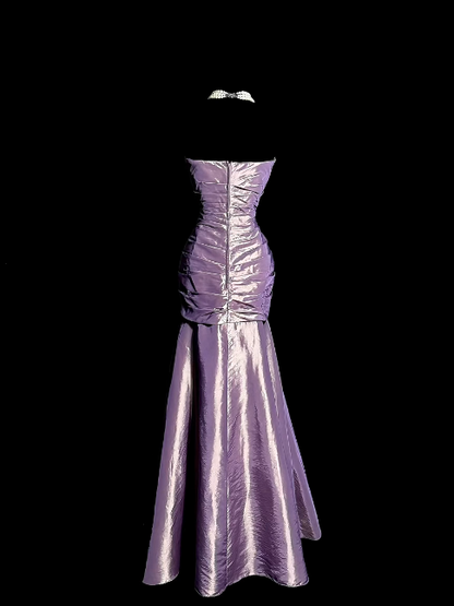 Trägerloses silbernes Vintage-Abendkleid, A-Linie, Geburtstagskleid J9370