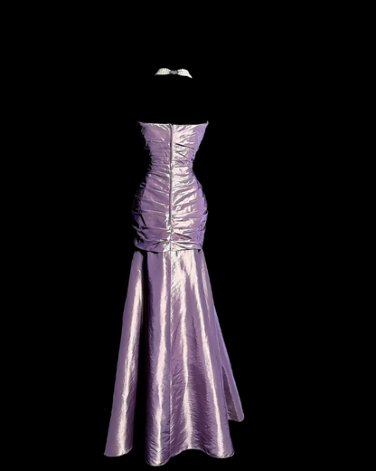 Strapless Purple Satin Prom Dress Mermaid Evening Dress J10708
