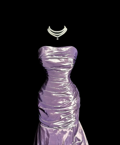 Strapless Purple Satin Prom Dress Mermaid Evening Dress J10708