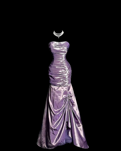 Strapless Purple Satin Prom Dress Mermaid Evening Dress J10708