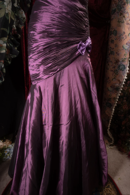 Strapless Purple Satin Prom Dress Retro Formal Evening Gown  J10117