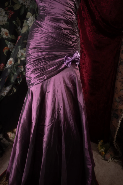 Strapless Purple Satin Prom Dress Retro Formal Evening Gown  J10117