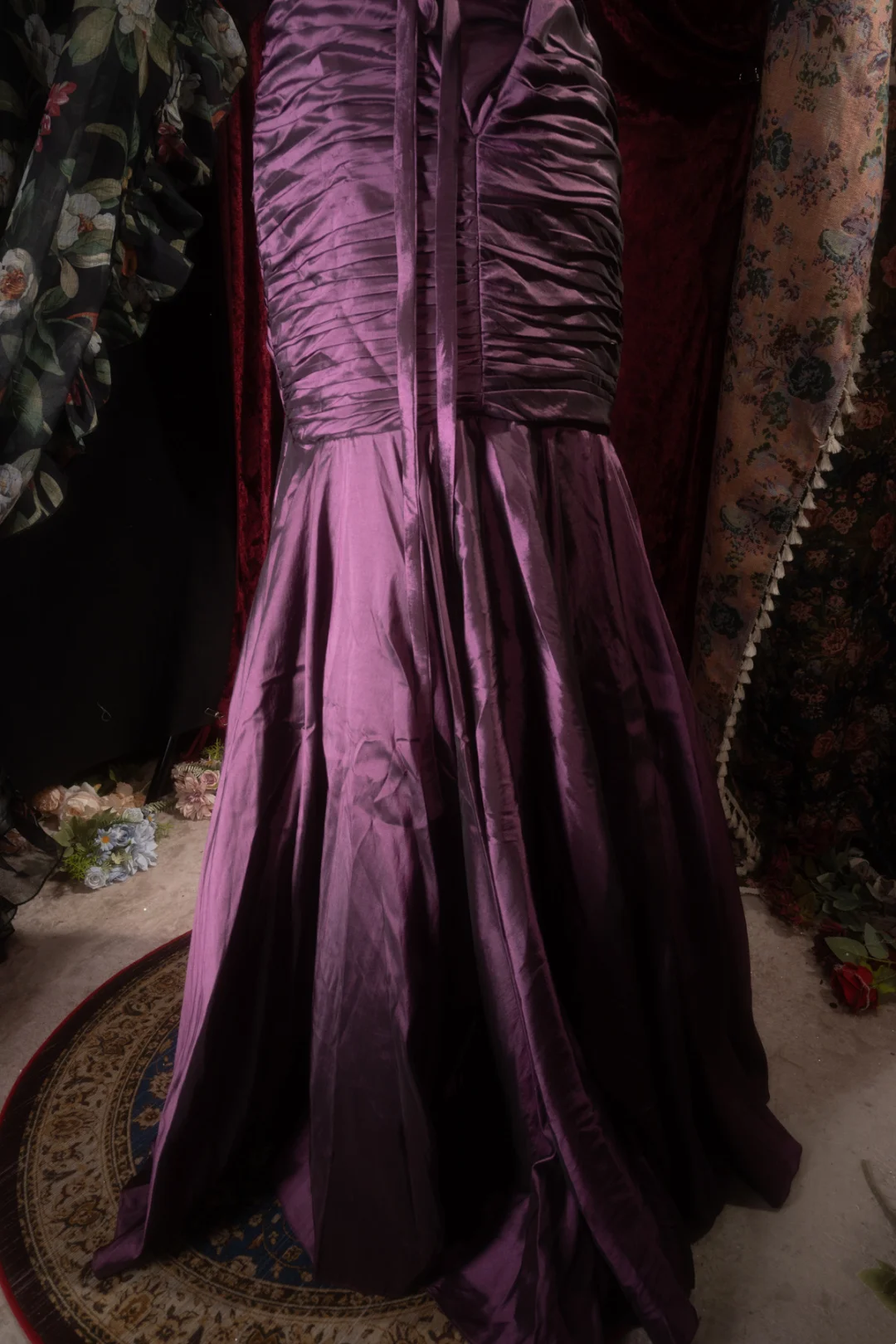 Strapless Purple Satin Prom Dress Retro Formal Evening Gown  J10117