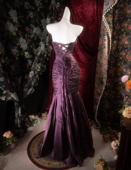 Strapless Purple Satin Prom Dress Retro Formal Evening Gown  J10117
