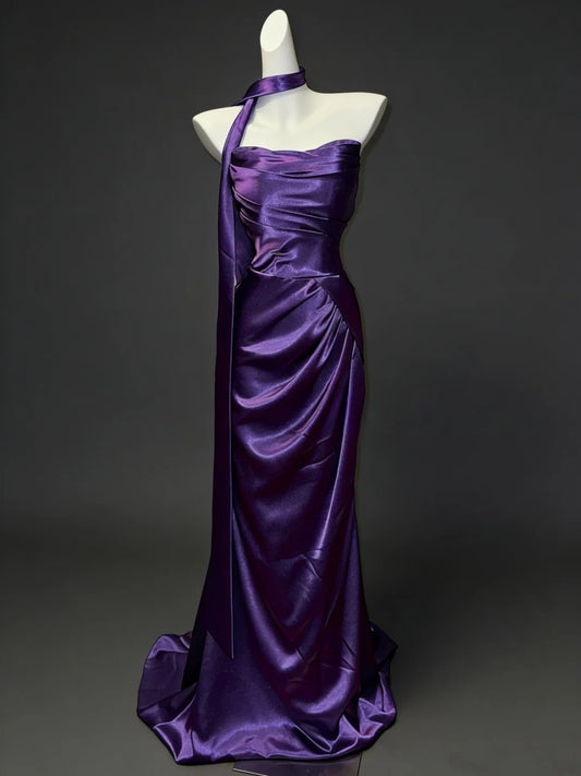 Trägerloses silbernes Vintage-Abendkleid, A-Linie, Geburtstagskleid J9370