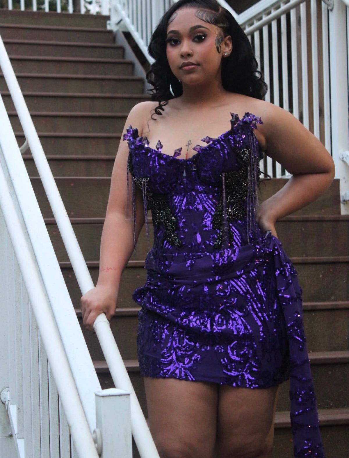 Strapless Purple Sequins Lace Birthday Dress Homecoming Dress  J12202