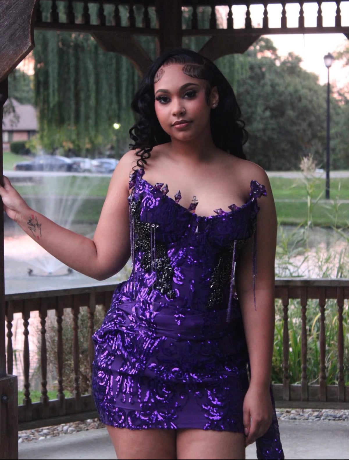 Strapless Purple Sequins Lace Birthday Dress Homecoming Dress  J12202