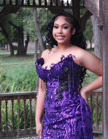 Strapless Purple Sequins Lace Birthday Dress Homecoming Dress  J12202