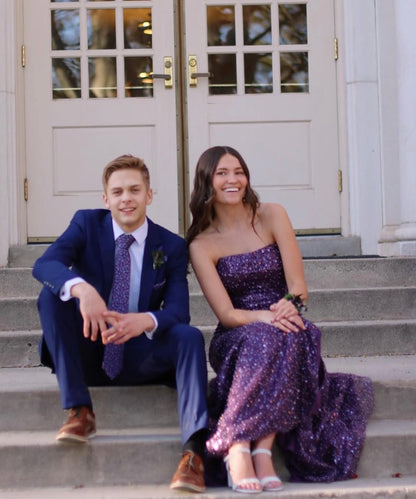 Strapless Purple Sequins Mermaid Prom Dress With Slit  J12189