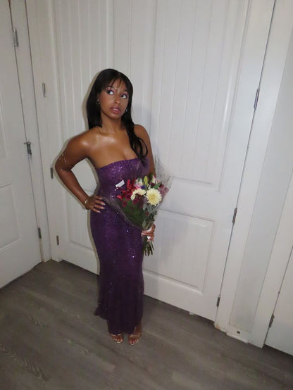Robe de bal bustier violette en satin avec appliques, robe de soirée formelle J9413