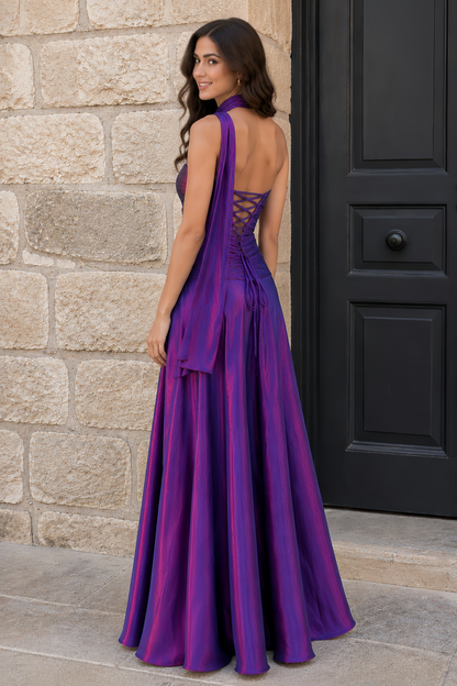 Strapless Purple Taffeta Formal Retro Prom Dress Evening Gowns  J12081
