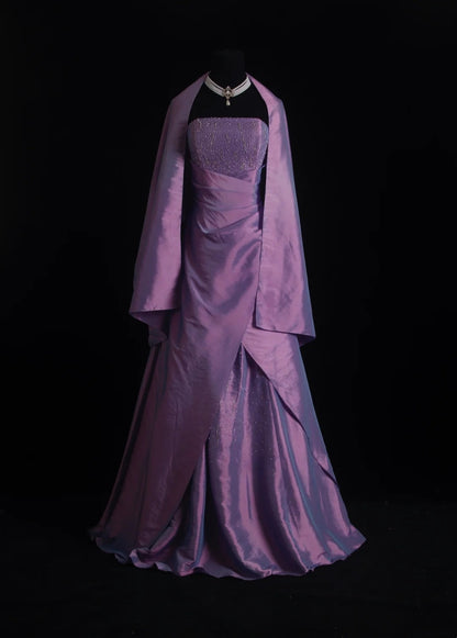 Strapless Purple Taffeta Prom Dress Retro Formal Evening Dress  J10580