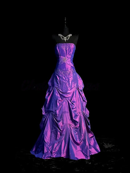 Trägerloses silbernes Vintage-Abendkleid, A-Linie, Geburtstagskleid J9370