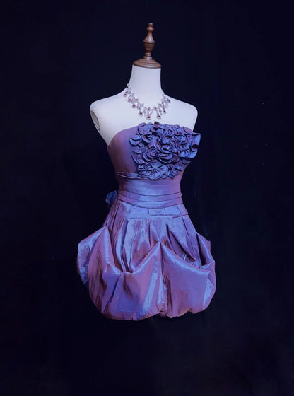 Strapless Purple Taffeta Short Homecoming Dress Cocktail Dress  J11032