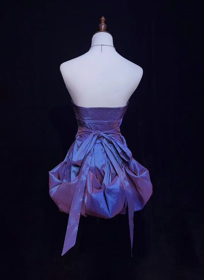 Strapless Purple Taffeta Short Homecoming Dress Cocktail Dress  J11032