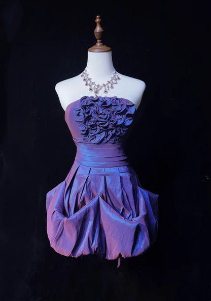 Strapless Purple Taffeta Short Homecoming Dress Cocktail Dress  J11032
