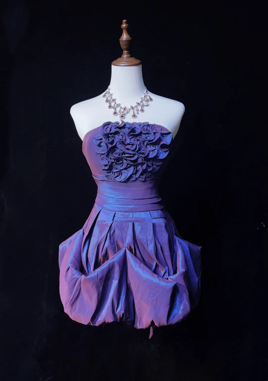 Strapless Purple Taffeta Short Homecoming Dress Cocktail Dress  J11032