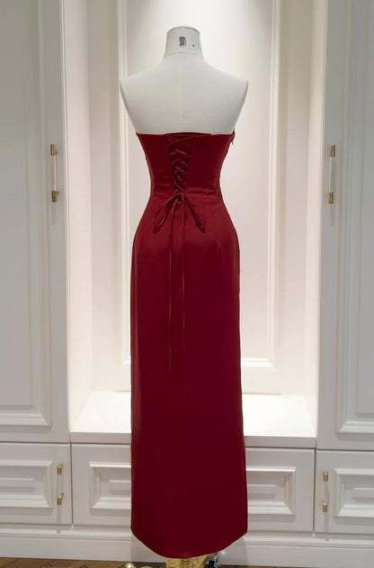 Trägerloses silbernes Vintage-Abendkleid, A-Linie, Geburtstagskleid J9370