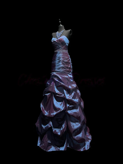 Trägerloses silbernes Vintage-Abendkleid, A-Linie, Geburtstagskleid J9370