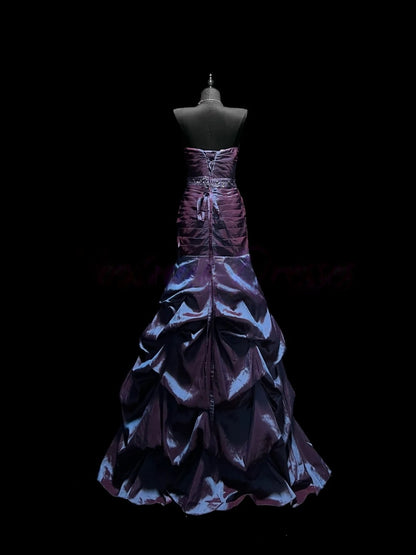 Trägerloses silbernes Vintage-Abendkleid, A-Linie, Geburtstagskleid J9370