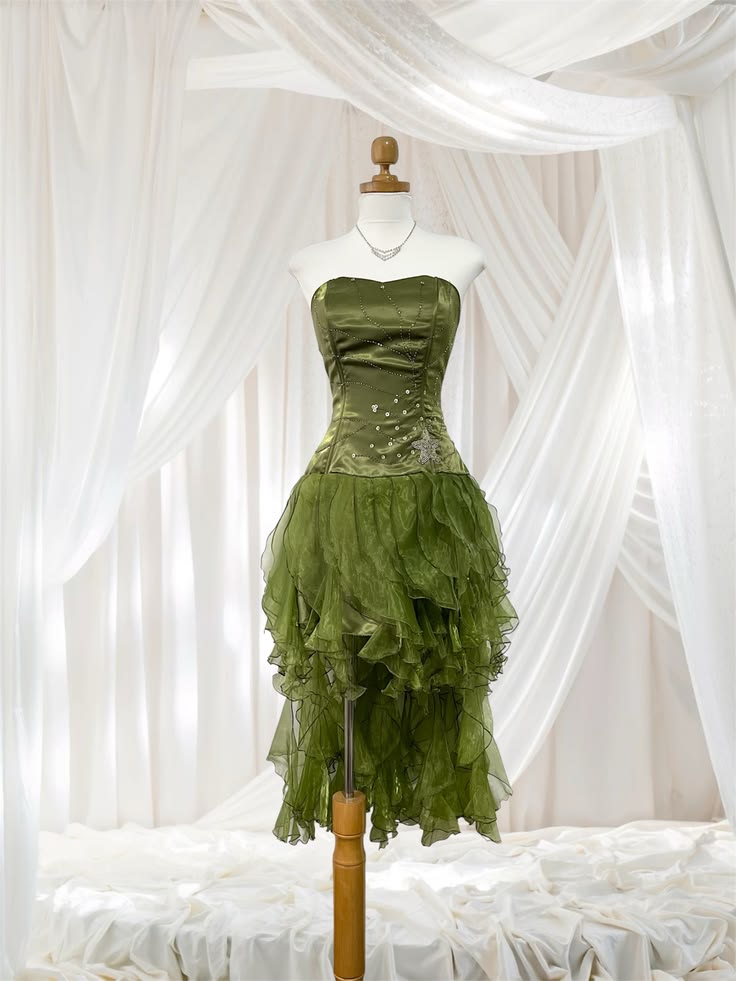 Strapless Retro Green Homecoming Dress Beaded Birthday Dress  J11587