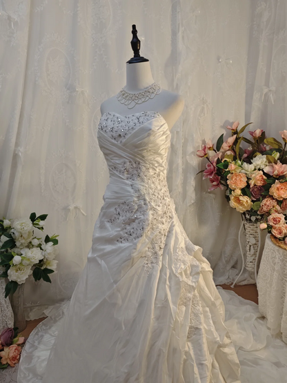 Robe de bal bustier violette en satin avec appliques, robe de soirée formelle J9413