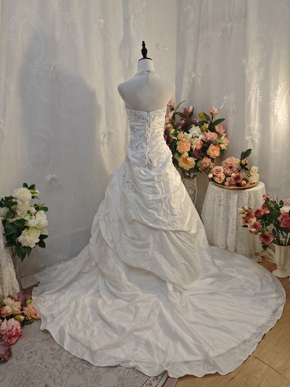 Robe de bal bustier violette en satin avec appliques, robe de soirée formelle J9413