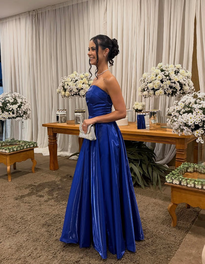Strapless Royal Blue A Line Wedding Guest Dress  J11953