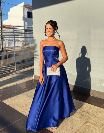 Strapless Royal Blue A Line Wedding Guest Dress  J11953
