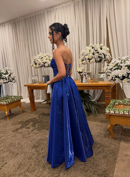 Strapless Royal Blue A Line Wedding Guest Dress  J11953