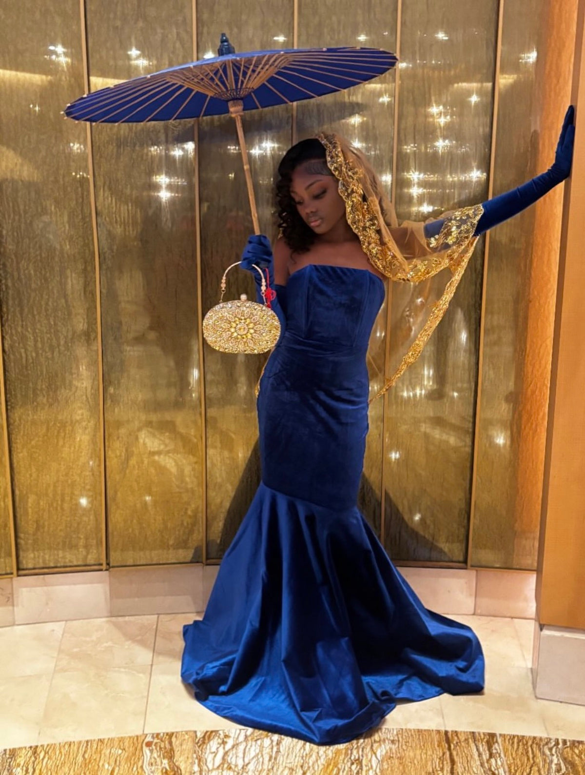 Strapless Royal Blue Mermaid Velvet Evening Gown  J12198