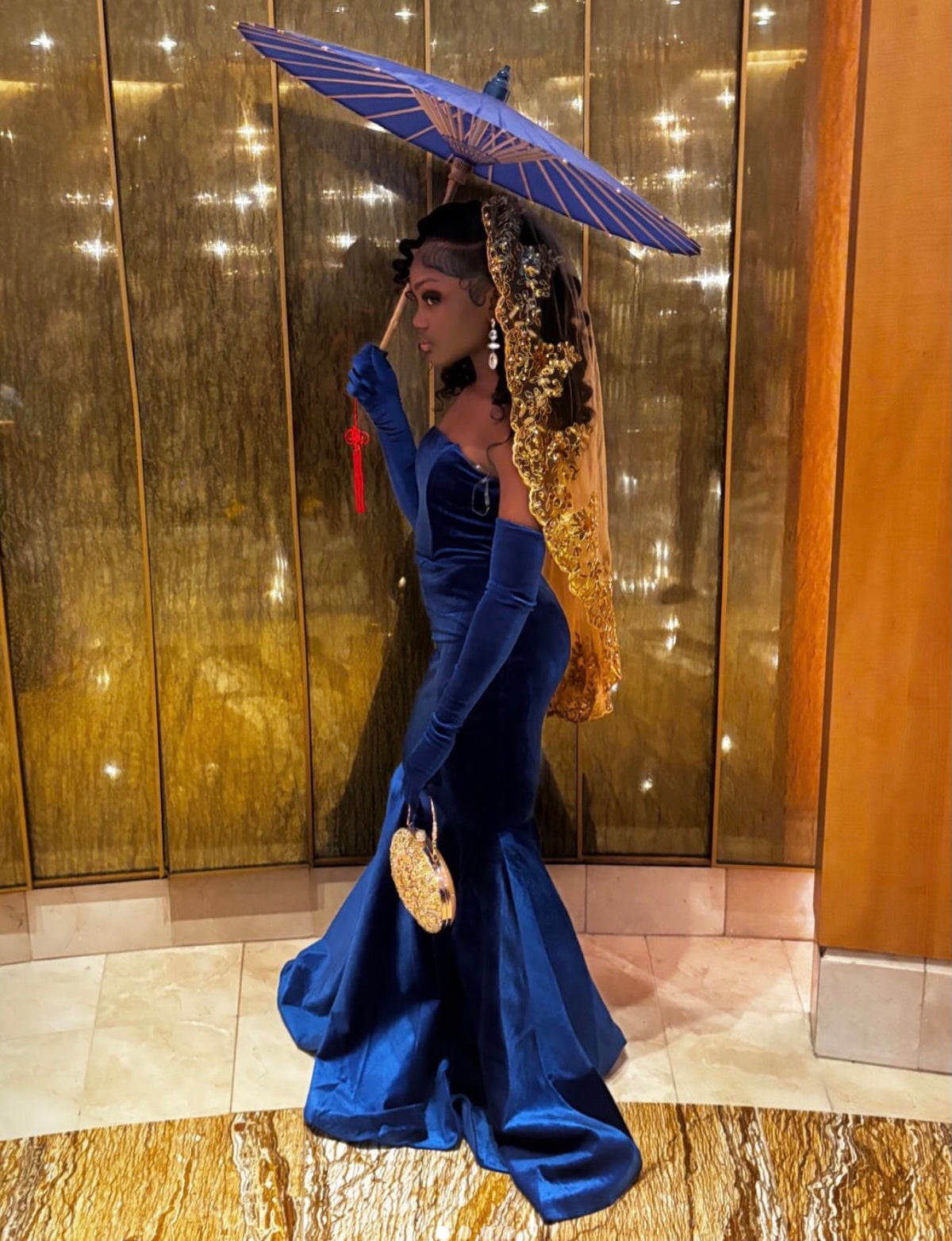 Strapless Royal Blue Mermaid Velvet Evening Gown  J12198