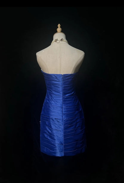 Trägerloses silbernes Vintage-Abendkleid, A-Linie, Geburtstagskleid J9370